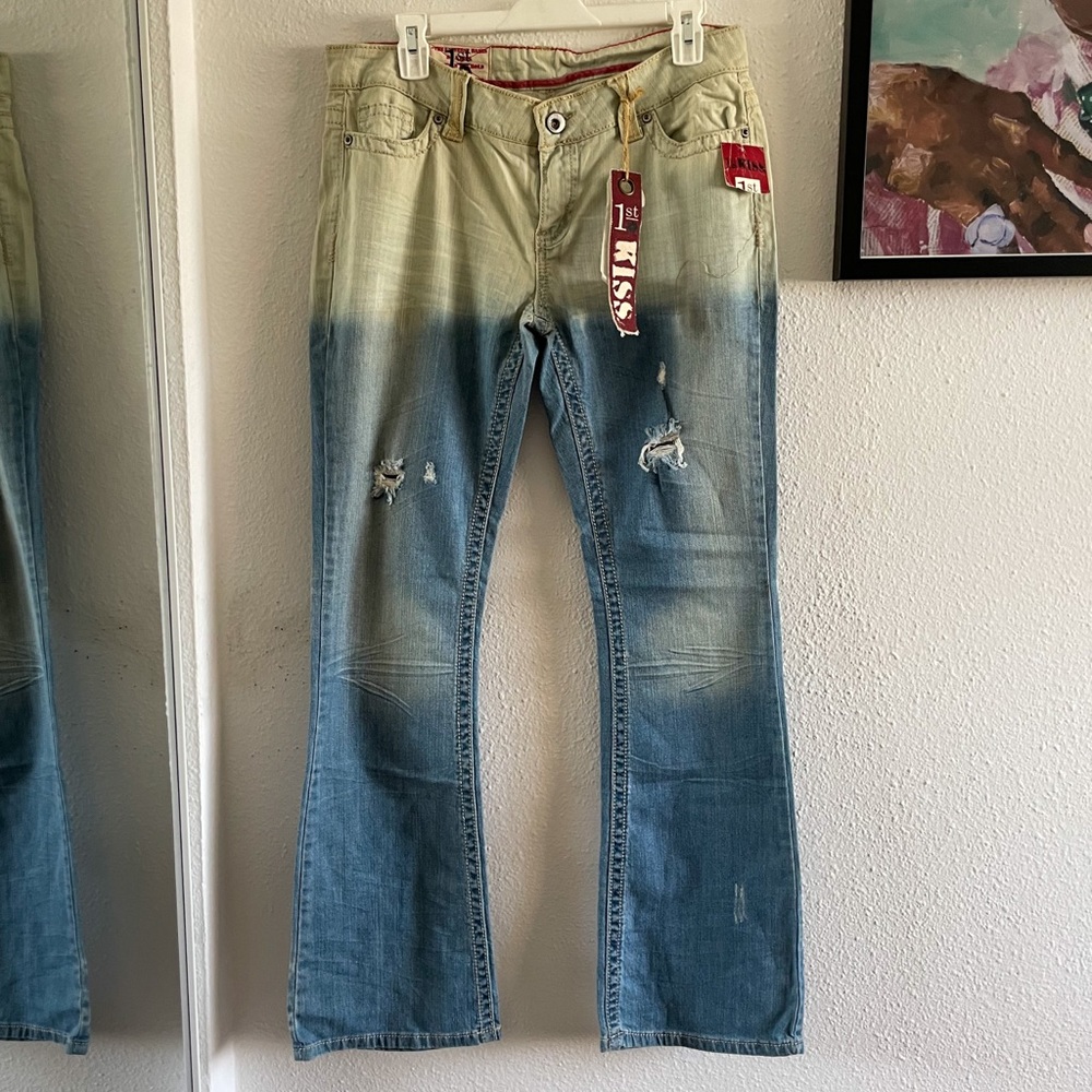 1st Kiss Flare Ombré Distressed Pant